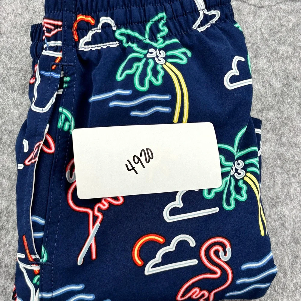 Chubbies Mens Navy Neon Flamingo Palm Tree Swim Trunks Shorts 5.5 Inch Inseam MD
